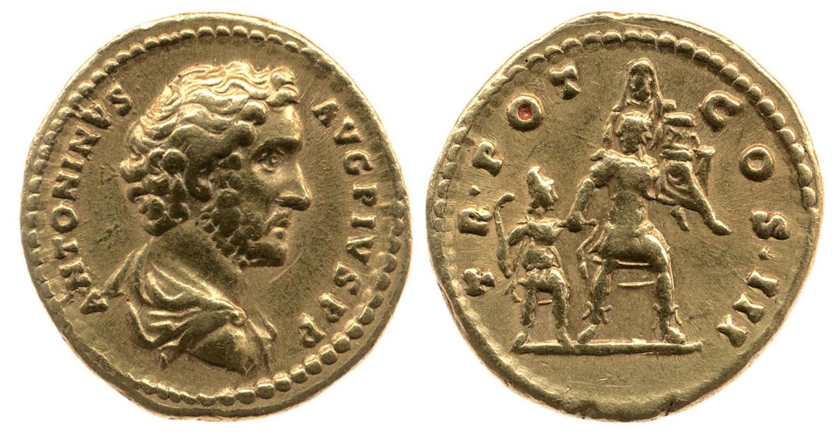 Roman coin of Antoninus Pius, AD 140–143