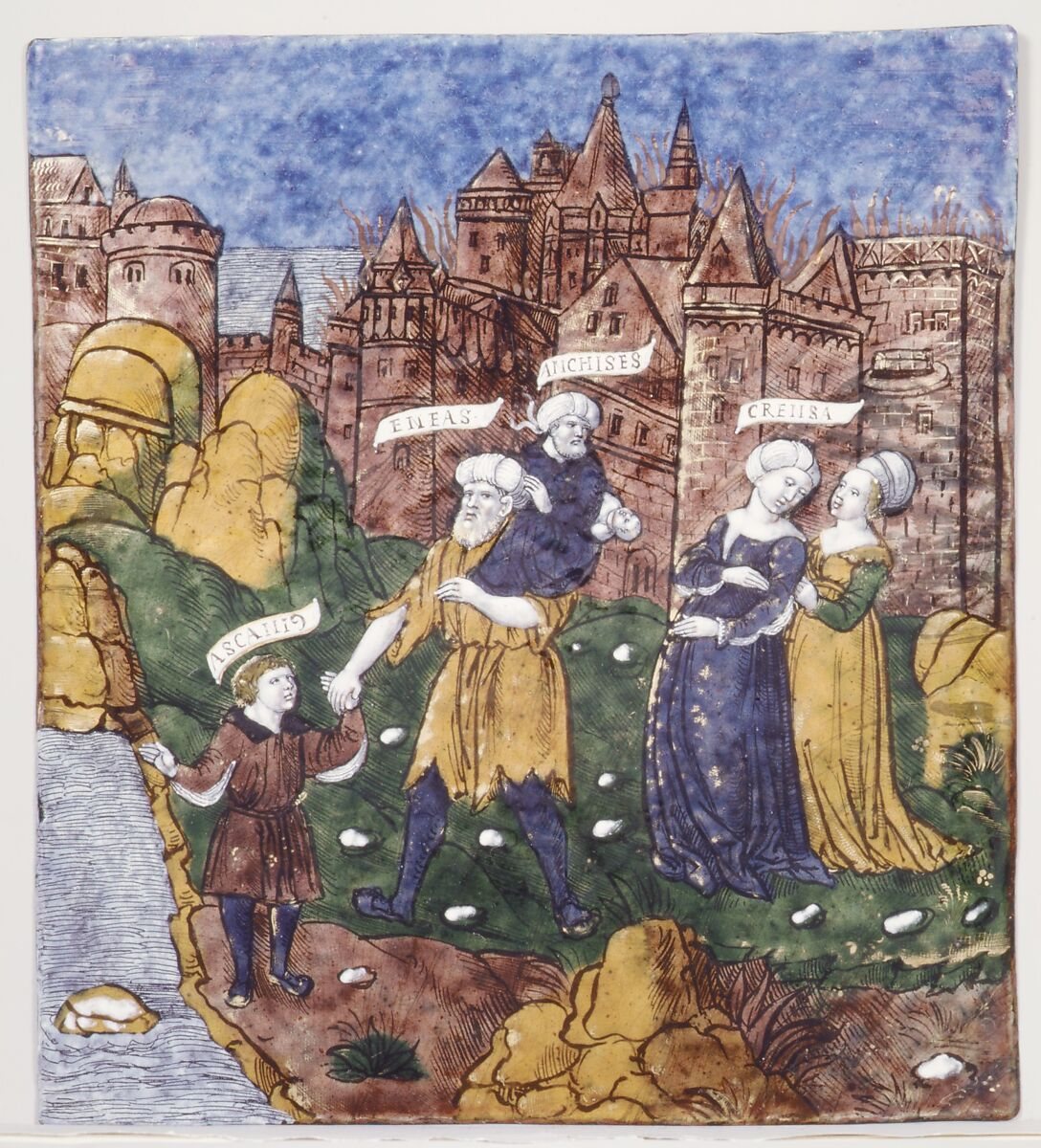 Aeneas Fleeing Troy with Anchises, Creusa, and Ascanius (Aeneid, Book II)
